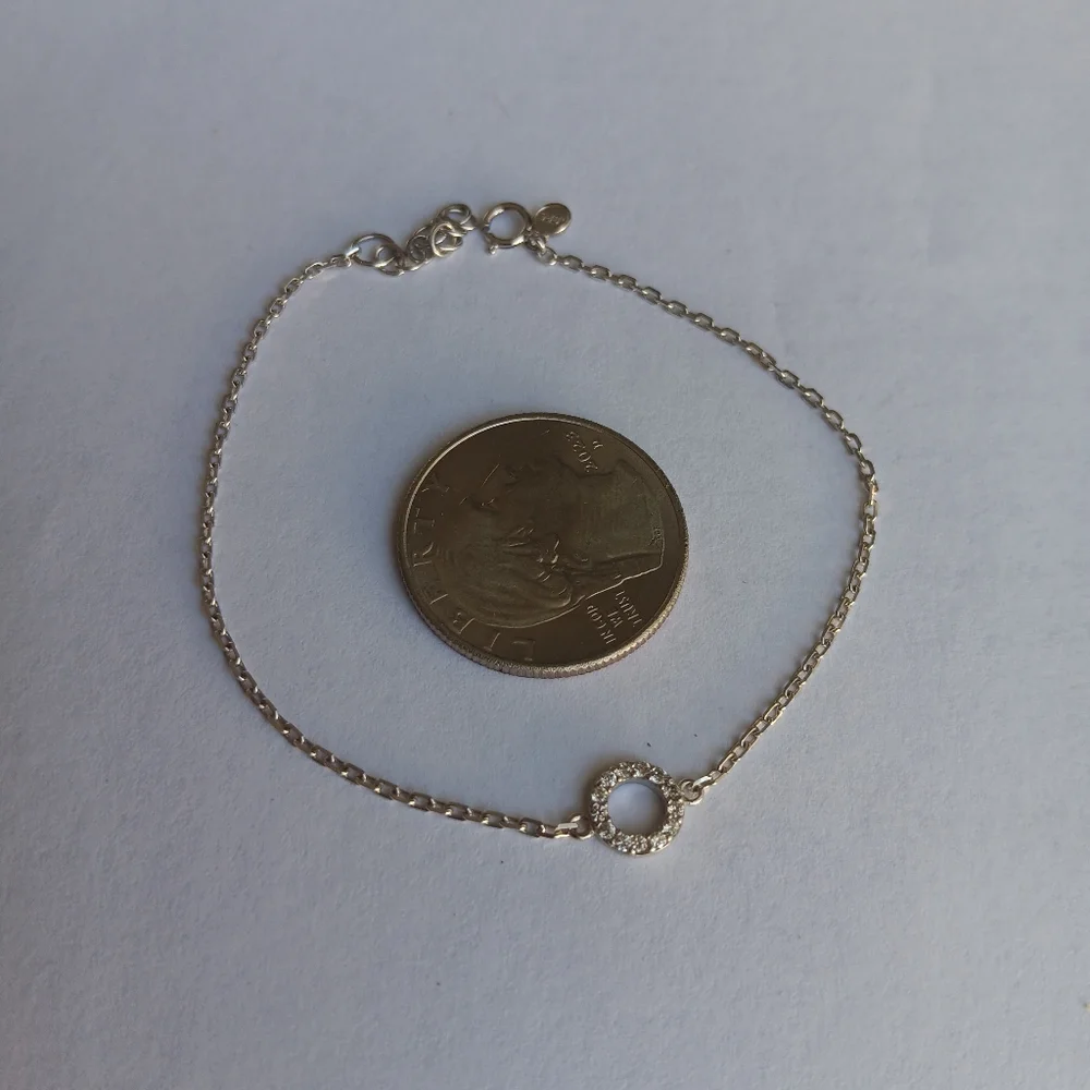 Stamped 925 USA Clear‎ Cubic Zirconia Circle  Bracelet  Dainty Coquette